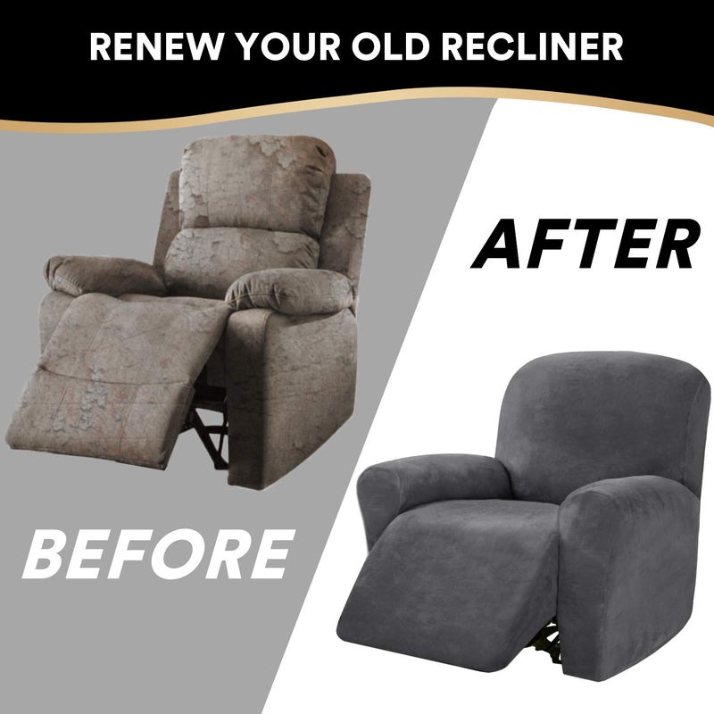 PrinceDeco Velvet Recliner Couch Covers - 4-Piece Set, Non-Slip, Thick & Soft, Grey - Image 5